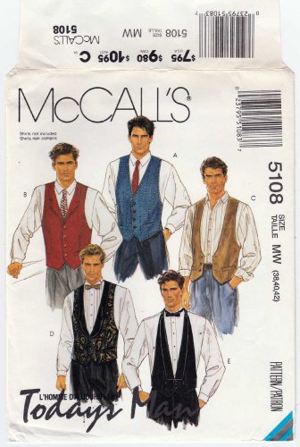Men's Lined Vest, Necktie, Bow Tie Sewing Pattern Size 38-40-42" UNCUT McCall's 5108
