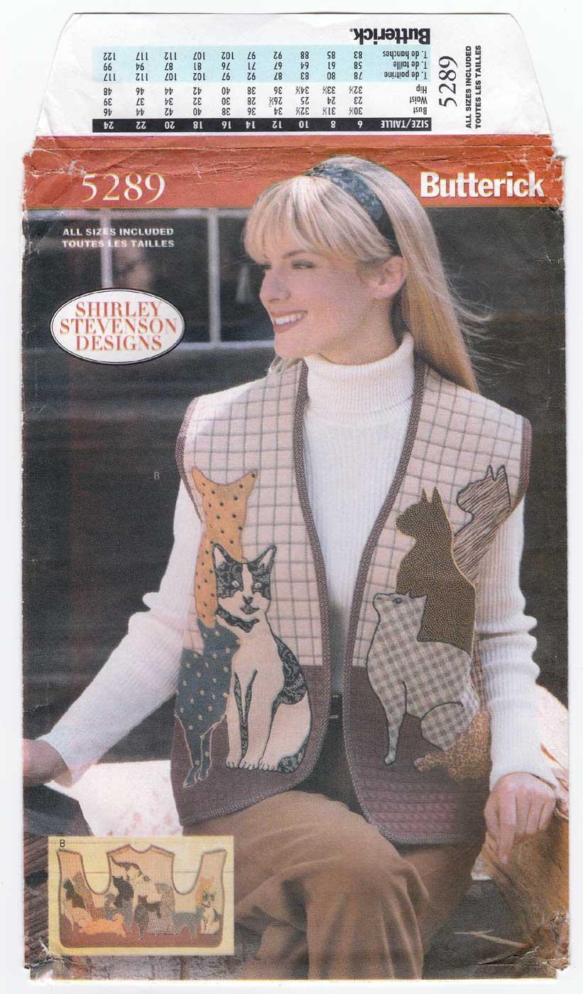 Women's Cat Vests Sewing Pattern Misses' Size 810121416182022