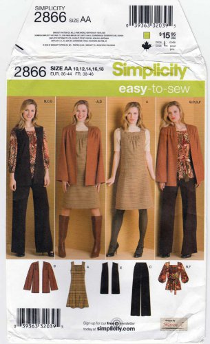 Pants, Jumper, Top, Jacket, Vest, Belt Sewing Pattern Size 10-12-14-16-18 UNCUT Simplicity 2866