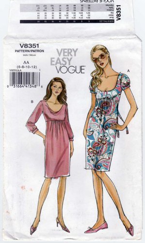 Vogue V8351 Women's Dress Sewing Pattern Misses' Size 6-8-10-12 UNCUT