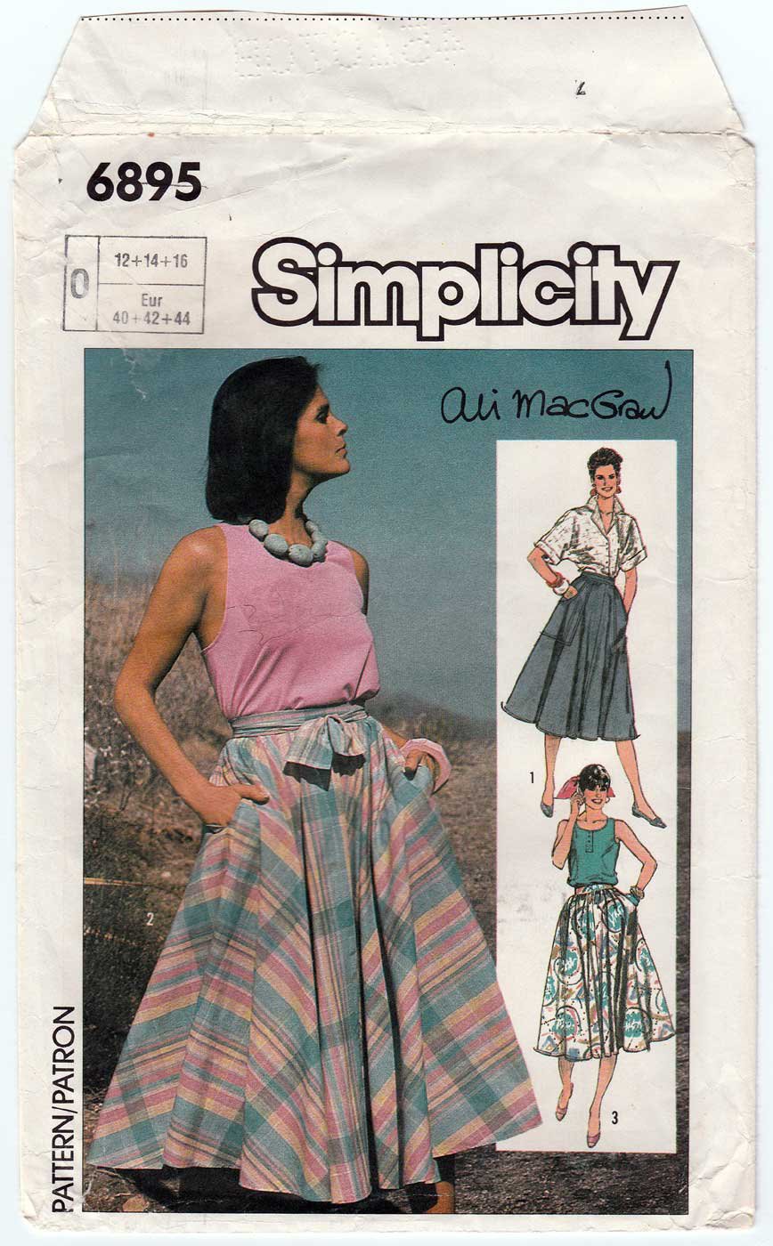 Circle Skirt Pattern Jiffy Easy to Sew Skirt Pattern Simplicity 8339 1970's Midi Skirt Pattern Below Knee  size 10 12 Waist 25-26.5