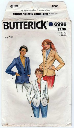 Women's Blazer Sewing Pattern, Lined Jacket Misses Size 10 Vintage UNCUT Butterick 6998