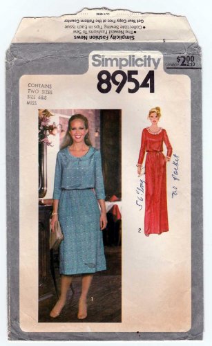 70's Scoop Neck Maxi Dress, Women's Sewing Pattern Misses' Size 6-8 Simplicity 8954