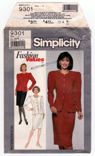 Women's Skirt and Jacket Sewing Pattern Misses / Petite Size 8-10-12-14-16-18 Uncut Simplicity 9301