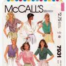 Women's Button Front Blouse Pattern Misses Size 8 Uncut McCall's 7931