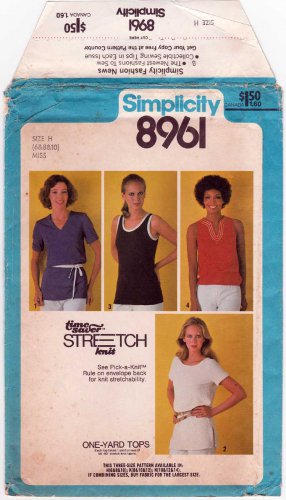 Women's Short Sleeve T-Shirt, Tank Top Sewing Pattern Misses' Size 6-8-10 UNCUT Simplicity 8961
