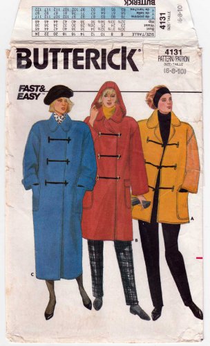 Women's Coat Sewing Pattern Misses' Size 6-8-10 UNCUT Fast & Easy Butterick 4131