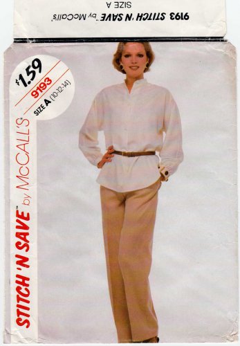 Women's Pullover Top and Pants Sewing Pattern Misses' Size 10-12-14 Uncut McCall's 9193