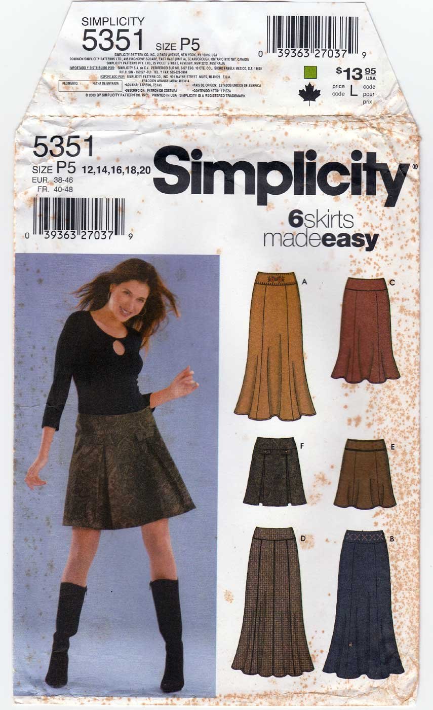 Womens Skirts Sewing Pattern Misses Plus Size 12 14 16 18 20 Uncut Simplicity 5351 4123