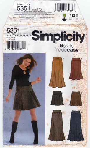 Women's Skirts Sewing Pattern Misses / Plus Size 12-14-16-18-20 UNCUT Simplicity 5351