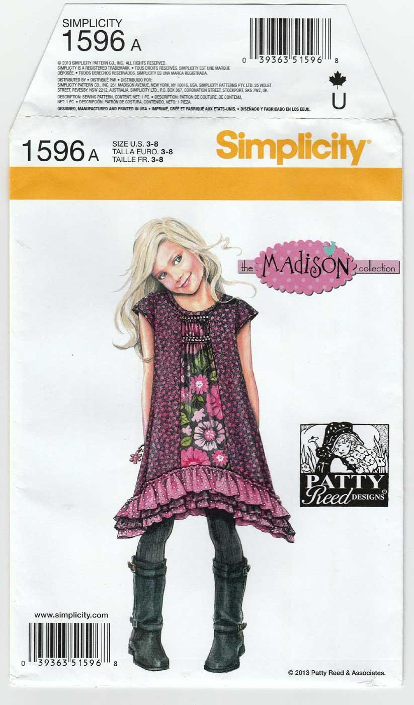 Girl's Dress Sewing Pattern by Patty Reed Child Size 3-4-5-6-7-8 UNCUT Simplicity 1596