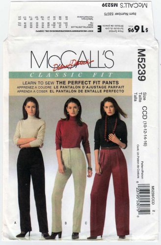 McCall's 5239 Classic Fit Women's Pant's, Palmer Pletsch Pattern Misses' Size 10-12-14-16 UNCUT