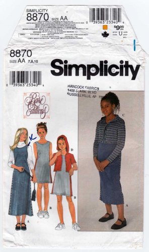 Simplicity 8870 Girls' Knit Dress or Jumper and Hoodie Jacket Sewing Pattern Size 7-8-10 Uncut