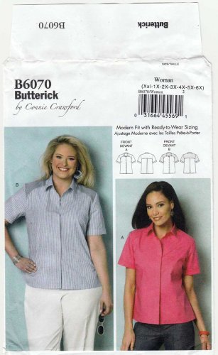 Butterick B6070 Women's Shirt Connie Crawford Sewing Pattern Plus Size XXL - 6X UNCUT