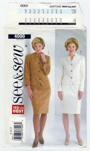 Butterick See & Sew 4000 Women's Straight Skirt and Jacket Sewing Pattern Misses' Size 8-10-12 Uncut
