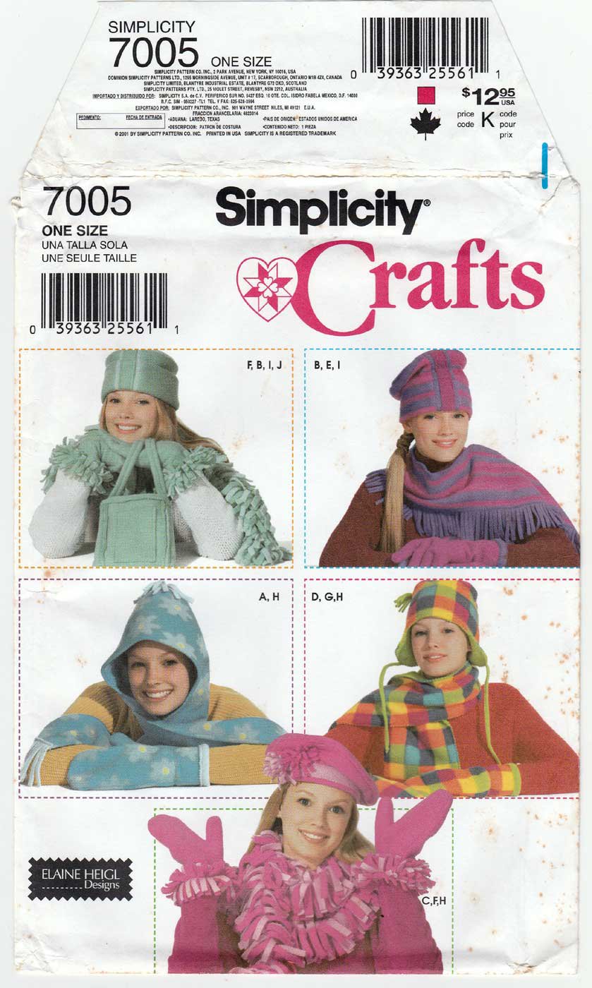Simplicity 7005 Women's Fleece Hats, Scarf, Beret, Mittens Sewing ...