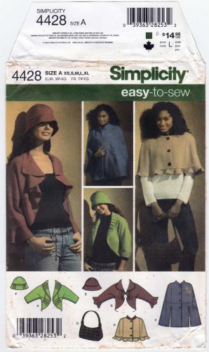 Simplicity 4428 Jacket, Cape, Hat and Bag Sewing Pattern Size XS-S-M-L-XL UNCUT