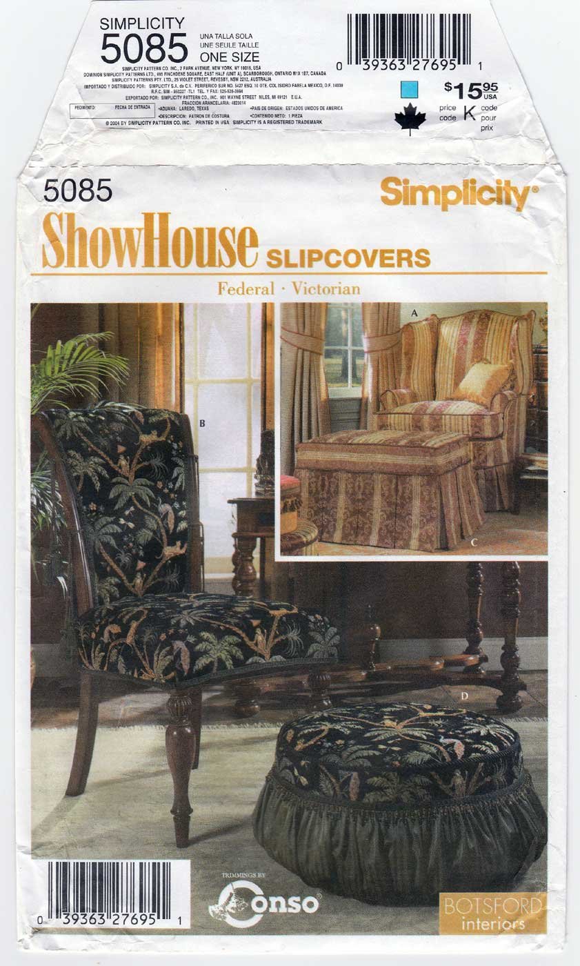 Simplicity 5085 Slipcovers for Chairs, Ottoman Sewing Pattern UNCUT