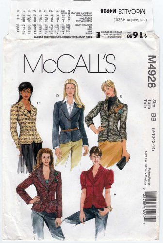 McCall's M4928 4928 Women's Jacket Sewing Pattern Misses' / Petite Size 8-10-12-14 UNCUT