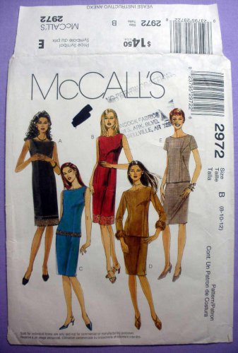 McCall's 2972 Sheath Dress, Top and Skirt Sewing Pattern Misses / Petite Size 8-10-12 Uncut
