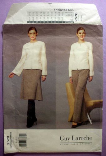 Vogue 2578 Paris Original, Guy Laroche, Jacket, Skirt and Pants Pattern Misses Size 8-10-12 Uncut
