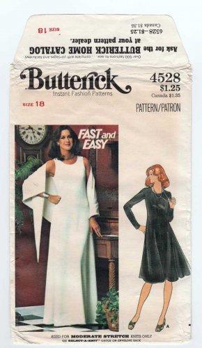 Butterick 4528 Vintage 1970's Women's Evening Dress and Shawl Pattern Misses Size 18 Bust 40" Uncut