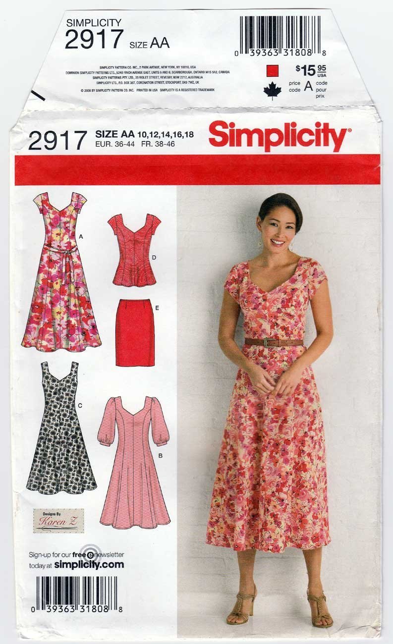 Simplicity 2917 Summer Dress, Tunic Top, Skirt, Tie Belt Pattern ...