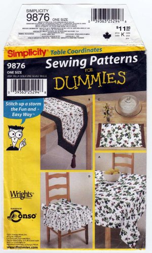 Simplicity 9876 Tablecloth, Table Runner, Place Mats, Chair Pads, Home Decor Sewing Pattern UNCUT