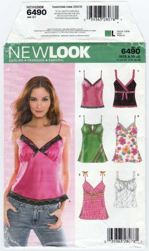 New Look 6490 Camisole Tops Sewing Pattern Size 10-12-14-16-18-20-22 UNCUT