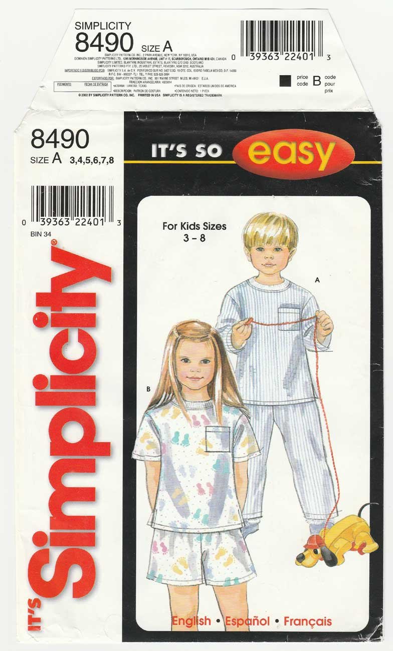 Simplicity 8490 Children's Pajamas Sewing Pattern for Boys or Girls