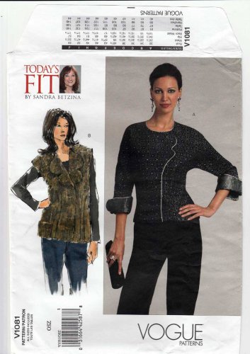 Vogue V1081 Womens Blouse and Vest, Today's Fit Sandra Betzina Sewing Pattern Bust Size 32-55" UNCUT