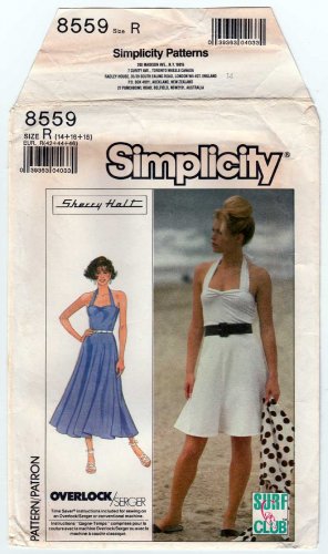 Simplicity Pattern 8559 Halter Dress, Sundress, Surf Club Collection, Misses' Size 14-16-18 Uncut