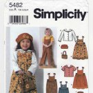 Simplicity 5482 Toddler Girl's Blouse, Jumper, Overall, Hat, Purse Pattern Size 1/2-1-2-3-4 Uncut