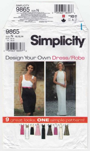 Simplicity Pattern 9865 Women's Sleeveless Halter Dress, Evening Gown Size 10-12-14 UNCUT