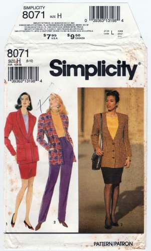 Simplicity 8071 Women's Pants, Skirt and Lined Jacket Sewing Pattern Misses Size 6-8-10 UNCUT