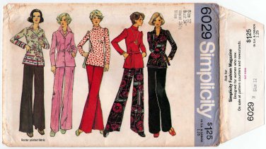 Simplicity Pattern 6029 Vintage 1970's Tunic Top, Blouse and Pants, Misses Size 12 UNCUT
