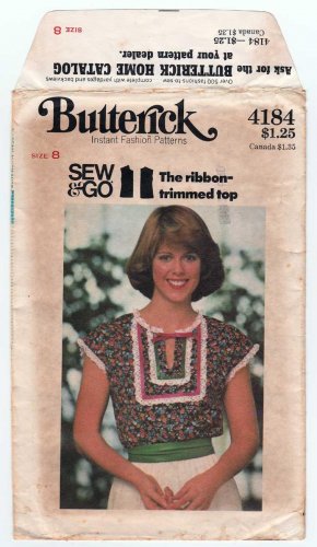 Butterick 4184 UNCUT Vintage 1970's Women's Top Sewing Pattern, Misses Size 8