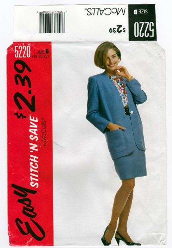 McCall's 5220 Unlined Jacket, Top and Straight Skirt Pattern, Plus Size 18-20-22 UNCUT