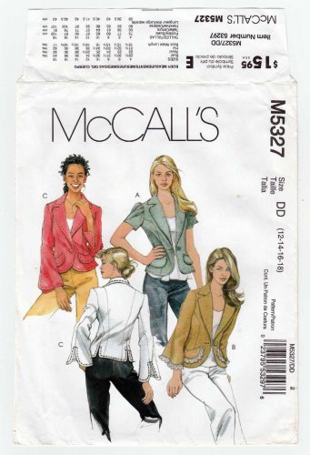 McCall's M5327 Women's Unlined Jackets Sewing Pattern, Misses Size 12-14-16-18 UNCUT