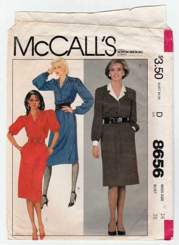 McCall's 8656 Women's Pullover Dress Pattern, Elbow-length or Long Sleeves, Misses' Size 14