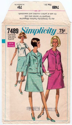 Simplicity Pattern 7489 Vintage 1960's A-Line Skirt Suit Half-Size 24 1/2 Bust 47 UNCUT