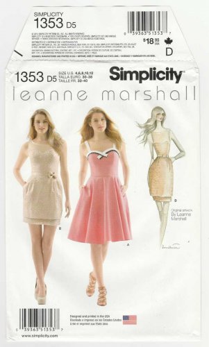 Simplicity 1353 Women's Sleeveless Dress Sewing Pattern, Leanne Marshall, Size 4-6-8-10-12 Uncut