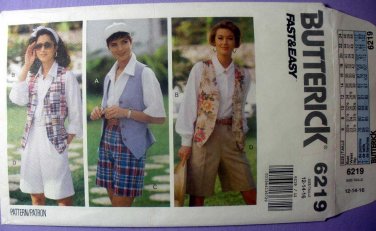 Butterick Pattern 6219 UNCUT Women's Shirt, Vest and High Waist Walking Shorts, Size 12-14-16