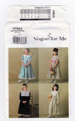 Vogue V7924 7924 Toddler Flower Girls Dress Sewing Pattern Size 1, 2, 3 UNCUT