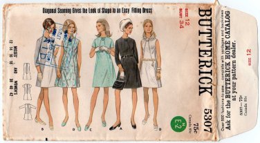 Butterick 5307 UNCUT Vintage 1960's A-Line Dress Sewing Pattern, Jewel Neckline, Misses Size 12