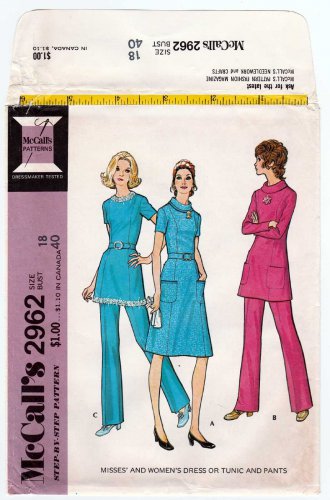 McCall's 2962 UNCUT Vintage 1970's Dress or Tunic and Pants Pattern Plus Size 18 Bust 40