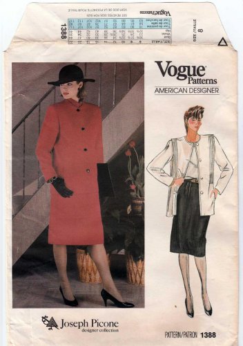 Vogue Pattern 1388 UNCUT Jacket and Skirt by American Designer Joseph Picone Size 8