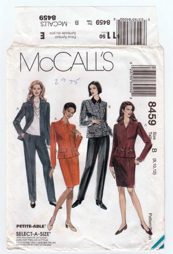 McCall's 8459 Women's Lined Jacket, Pants and Skirt Sewing Pattern Misses Size 8-10-12 UNCUT