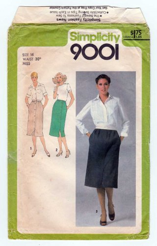 Simplicity 9001 UNCUT Vintage 1970's Women's Skirts Sewing Pattern Size 16