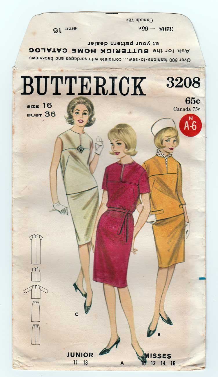 Butterick 3208 UNCUT Vintage 1960's Women's Dress Sewing Pattern Misses Size 16